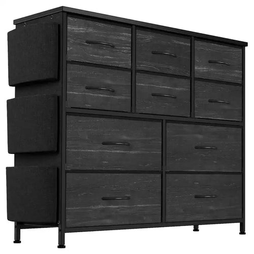 10-Drawer Fabric Dresser with Wood Tabletop, Side Pockets & Hooks for Bedroom, Closet or Hallway