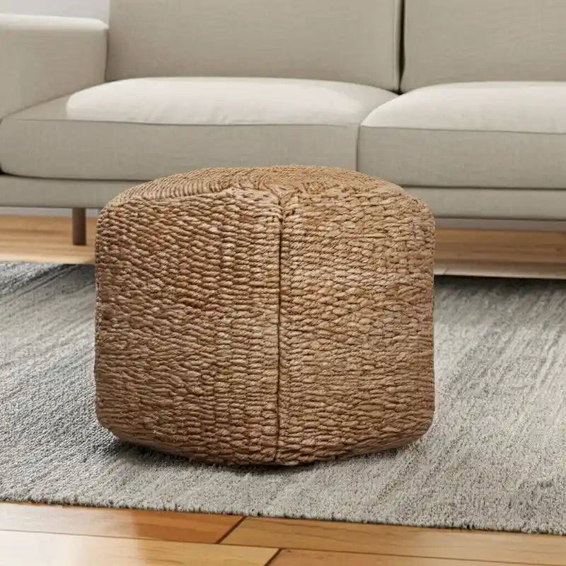 Pouf Cube Ottoman Tressé en Jute Naturelle de 45 cm