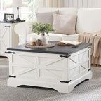 Farmhouse Coffee Table, Square Wood Center Table for Living Room