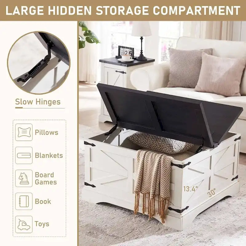 Table basse de ferme, table basse carrée en bois pour salon