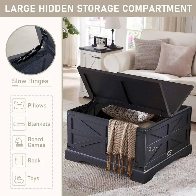 Table basse de ferme, table basse carrée en bois pour salon