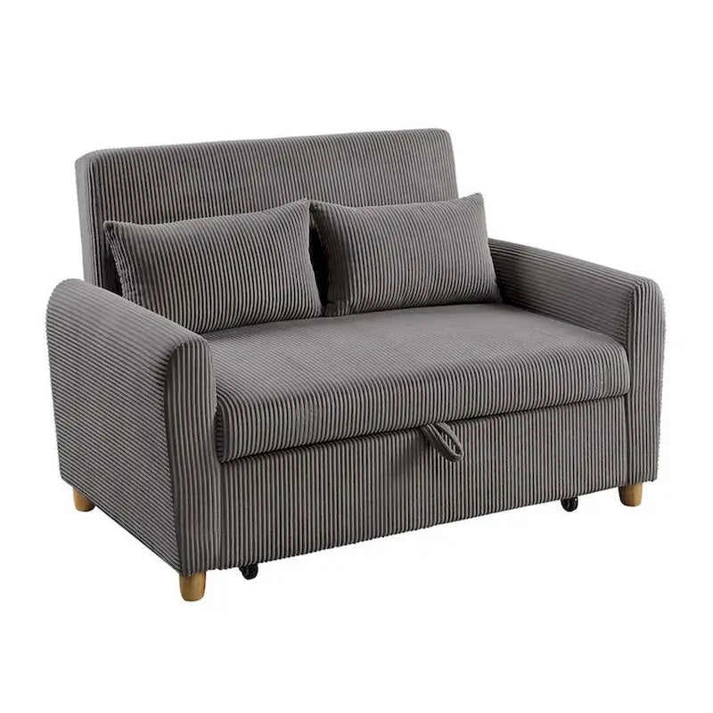 Tina 54 Inch Convertible Sleeper Loveseat, Round Arms, 2 Pillows, Brown