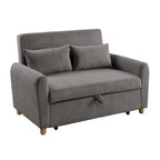 Tina 54 Inch Convertible Sleeper Loveseat, Round Arms, 2 Pillows, Brown