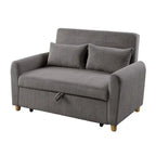 Canapé convertible deux places de 137 cm, accoudoirs ronds, 2 oreillers, marron