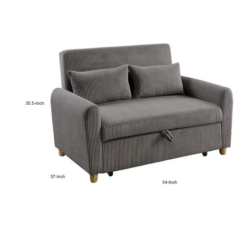 Canapé convertible deux places de 137 cm, accoudoirs ronds, 2 oreillers, marron