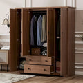 Armoire à 4 portes avec 2 tiroirs, Armoire de rangement autonome pour vêtements avec tringles à suspendre