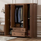 Armoire à 4 portes avec 2 tiroirs, Armoire de rangement autonome pour vêtements avec tringles à suspendre
