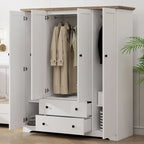 Armoire à 4 portes avec 2 tiroirs, Armoire de rangement autonome pour vêtements avec tringles à suspendre