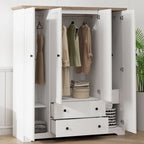 Armoire à 4 portes avec 2 tiroirs, Armoire de rangement autonome pour vêtements avec tringles à suspendre