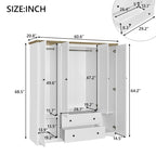 Armoire à 4 portes avec 2 tiroirs, Armoire de rangement autonome pour vêtements avec tringles à suspendre