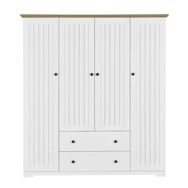 Armoire à 4 portes avec 2 tiroirs, Armoire de rangement autonome pour vêtements avec tringles à suspendre