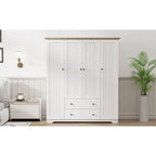 Armoire à 4 portes avec 2 tiroirs, Armoire de rangement autonome pour vêtements avec tringles à suspendre