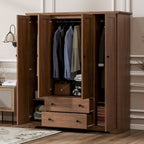 Armoire à 4 portes avec 2 tiroirs, Armoire de rangement autonome pour vêtements avec tringles à suspendre