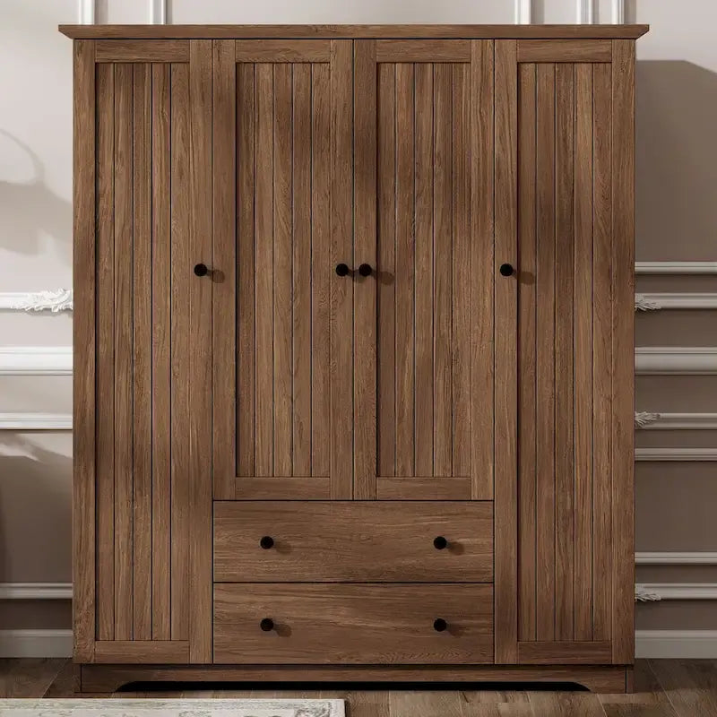 Armoire à 4 portes avec 2 tiroirs, Armoire de rangement autonome pour vêtements avec tringles à suspendre