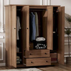 Armoire à 4 portes avec 2 tiroirs, Armoire de rangement autonome pour vêtements avec tringles à suspendre