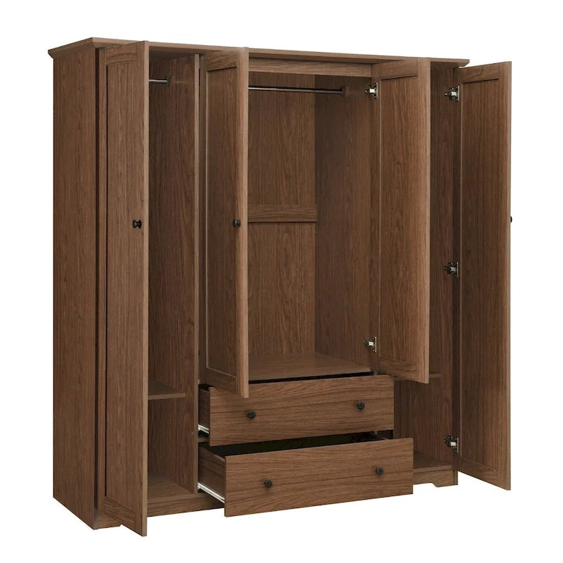 Armoire à 4 portes avec 2 tiroirs, Armoire de rangement autonome pour vêtements avec tringles à suspendre