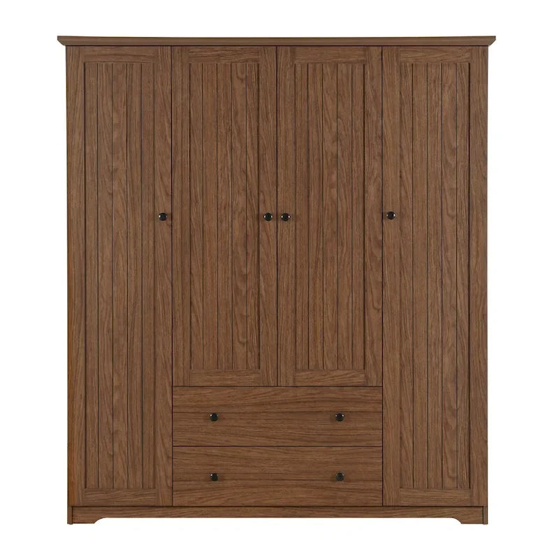 Armoire à 4 portes avec 2 tiroirs, Armoire de rangement autonome pour vêtements avec tringles à suspendre