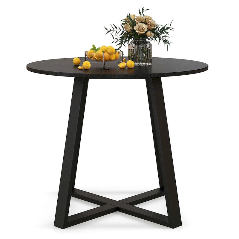 Gymax 36 Round Wooden Dining Table for 4 w/ Pedestal Base Solid