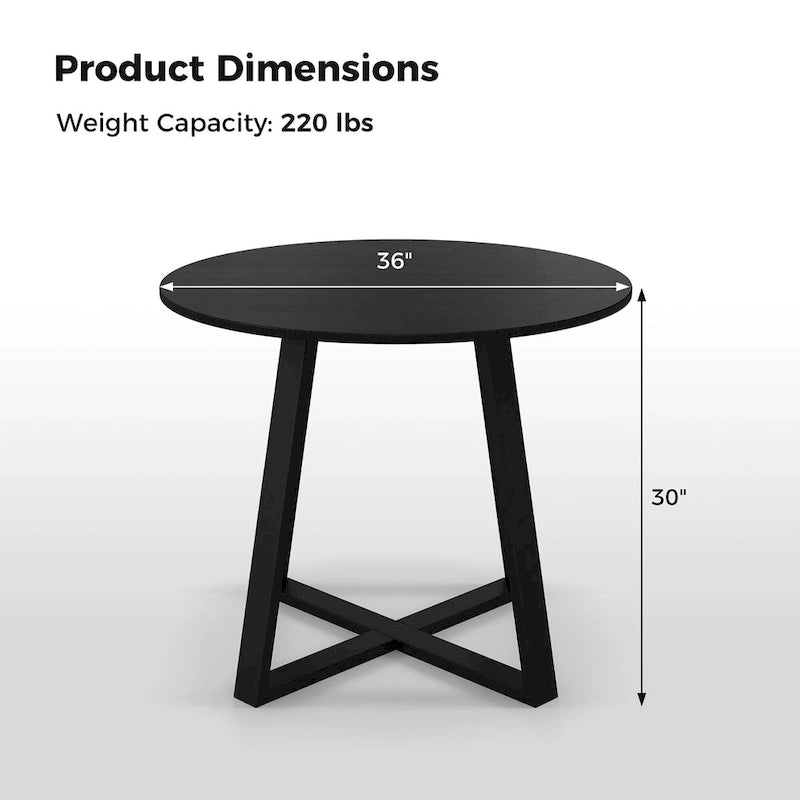 Table de salle à manger ronde noire en bois de 36 po pour 4 personnes avec pied central