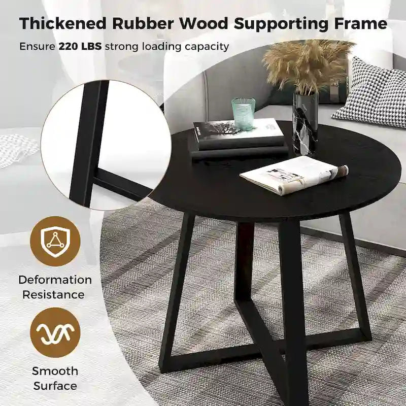 Table de salle à manger ronde noire en bois de 36 po pour 4 personnes avec pied central