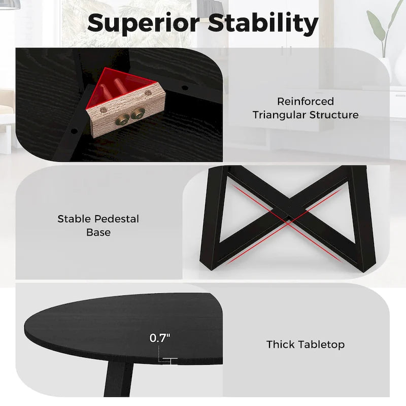 Table de salle à manger ronde noire en bois de 36 po pour 4 personnes avec pied central