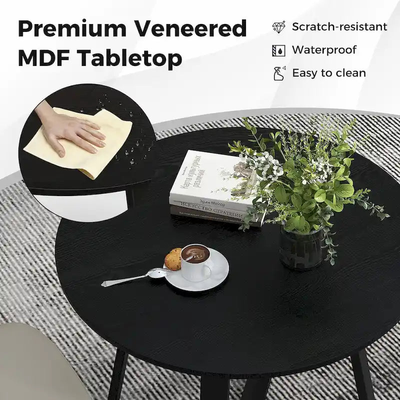 Table de salle à manger ronde noire en bois de 36 po pour 4 personnes avec pied central