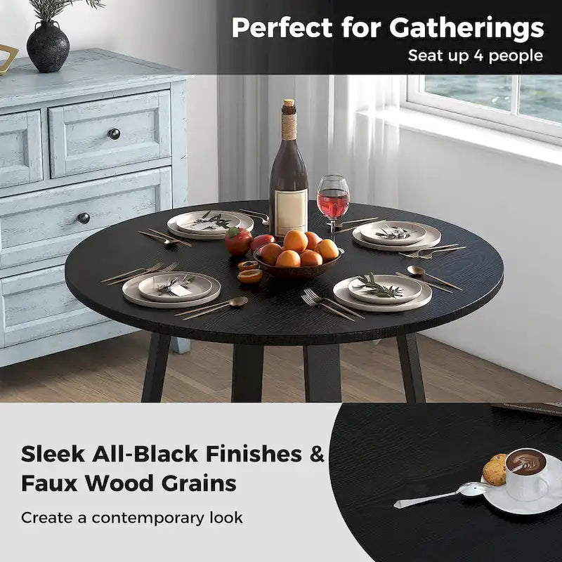 Table de salle à manger ronde noire en bois de 36 po pour 4 personnes avec pied central
