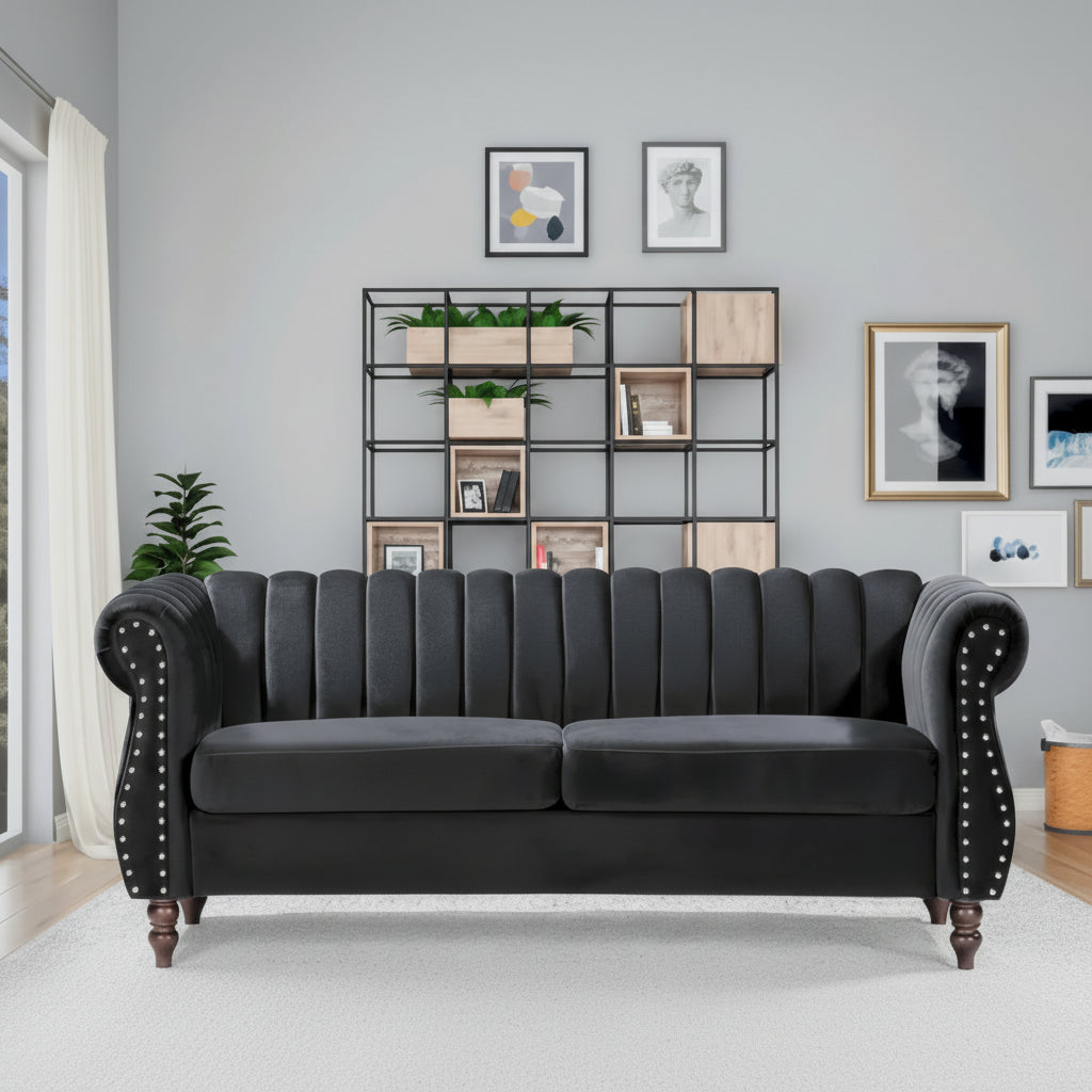 Charlot Velvet Chesterfield Rolled Arm Sofa