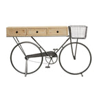 Metal Bike 3 Drawers Console Table with Brown Wood Top - Black - Roche River Decor - 15Wx58Lx34H