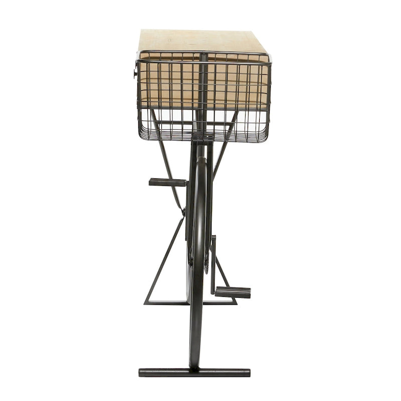 Table console en métal à 3 tiroirs avec plateau en bois marron, noire, 15lx58Lx34H