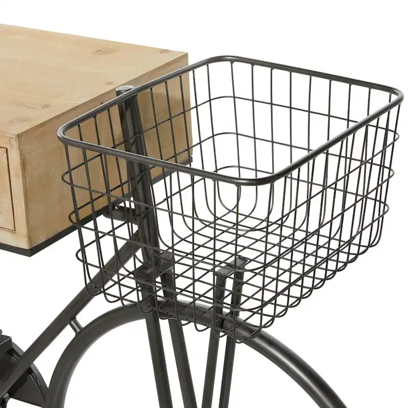 Table console en métal à 3 tiroirs avec plateau en bois marron, noire, 15lx58Lx34H