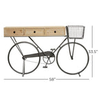 Table console en métal à 3 tiroirs avec plateau en bois marron, noire, 15lx58Lx34H