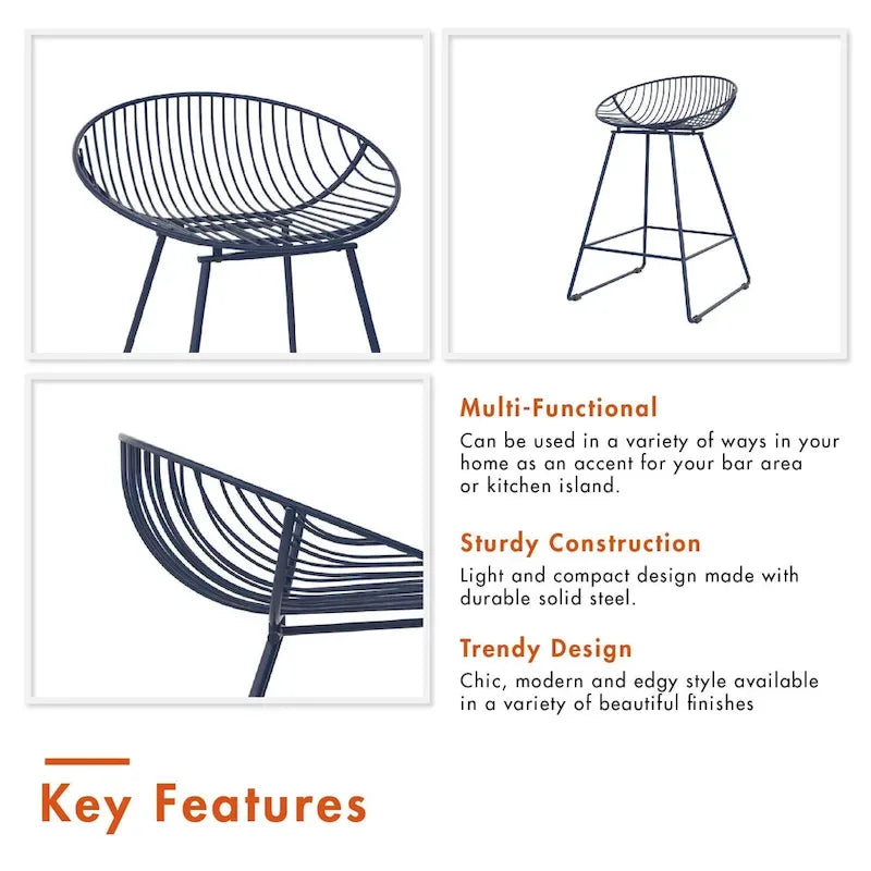 Tabouret de bar en métal, hauteur comptoir, 24 po