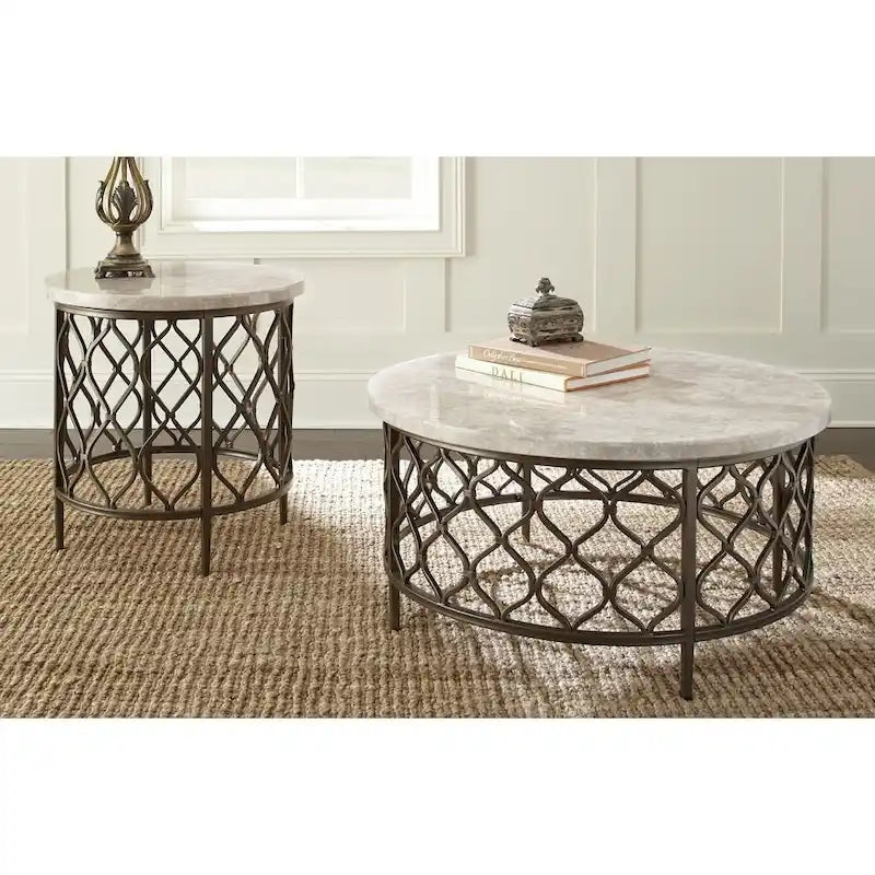 Table d'appoint ronde avec plateau en pierre