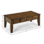 Table basse en bois de manguier de 48 pouces de large avec tiroir, finition Raisin