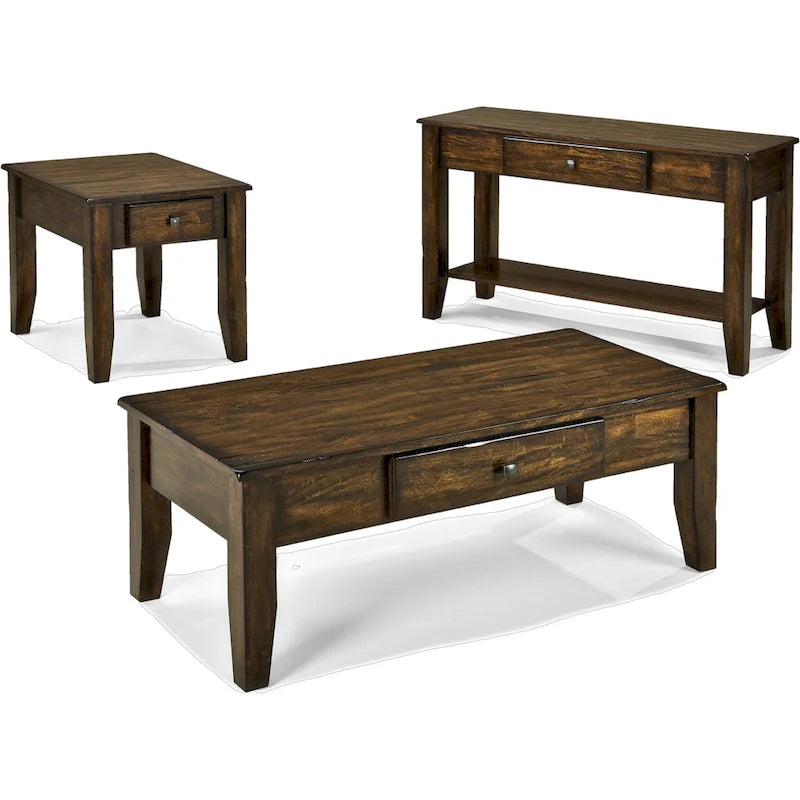 Table basse en bois de manguier de 48 pouces de large avec tiroir, finition Raisin