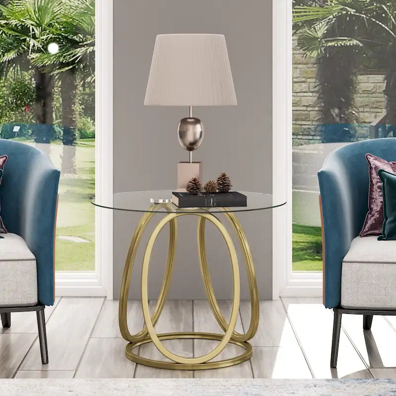 Table d'appoint en verre avec structure métallique
