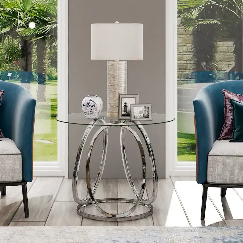 Table d'appoint en verre avec structure métallique