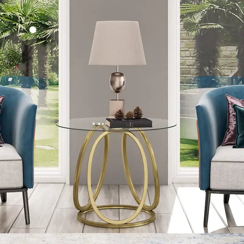 Table d'appoint en verre avec structure métallique