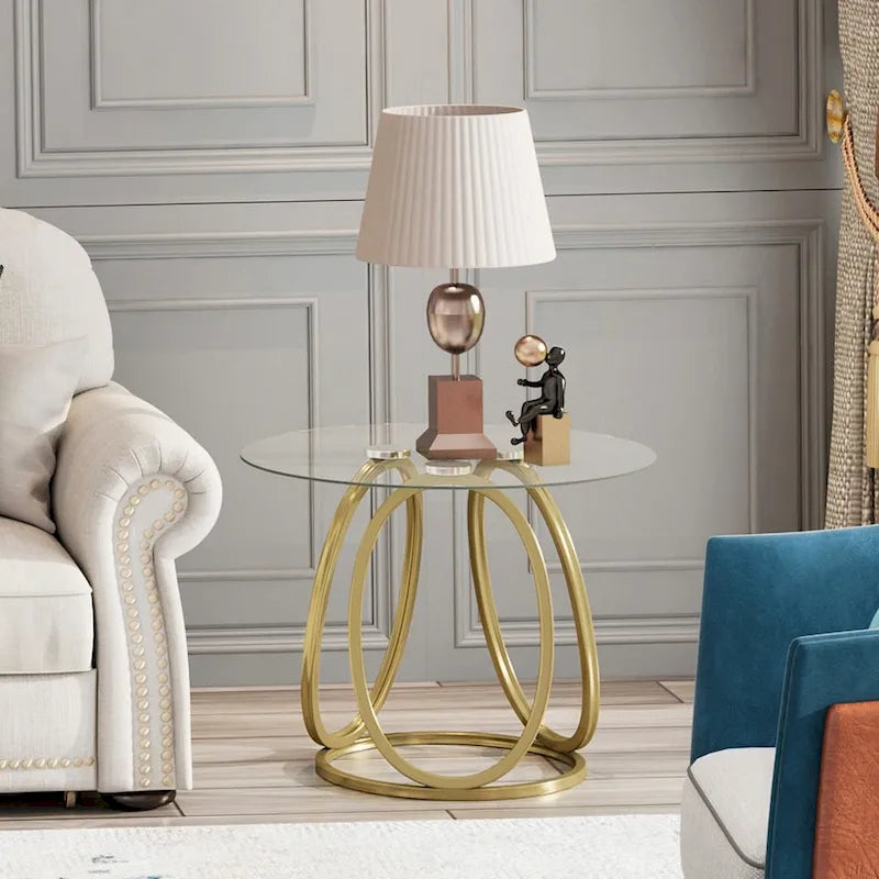 Table d'appoint en verre avec structure métallique