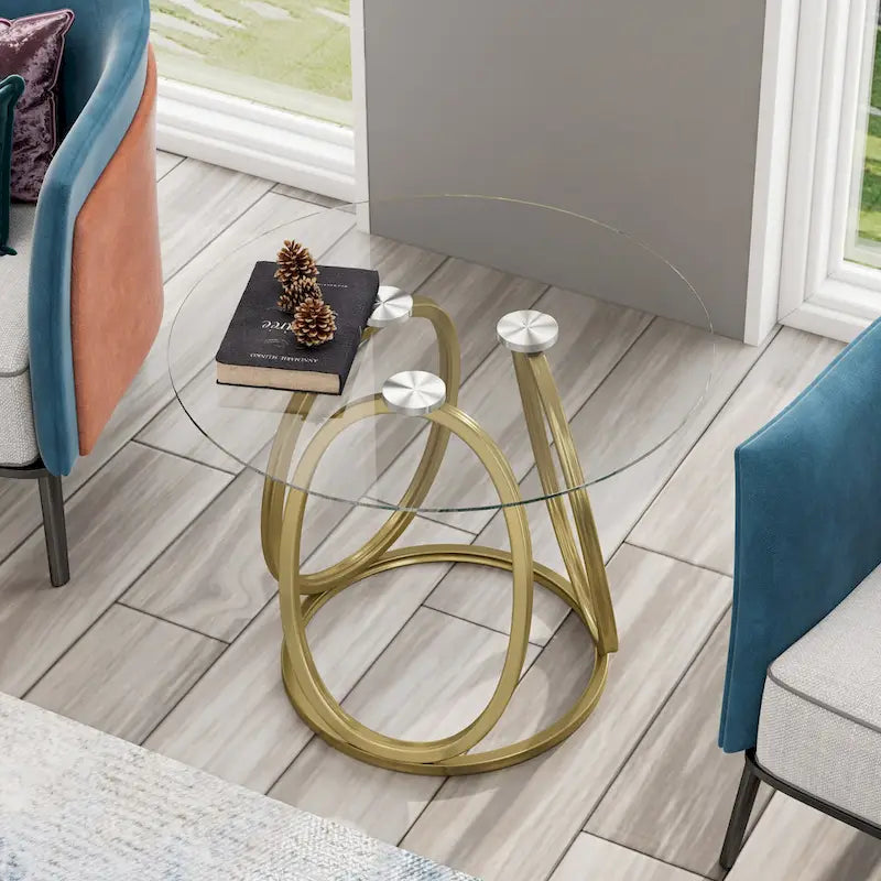 Table d'appoint en verre avec structure métallique