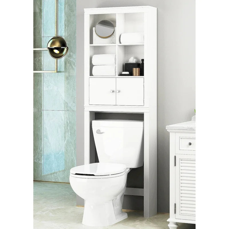 Étagère de Salle de Bain Au-Dessus des Toilettes avec 4 Casiers, Meuble de Rangement Au-Dessus des Toilettes, Meuble de Rangement Gain de Place