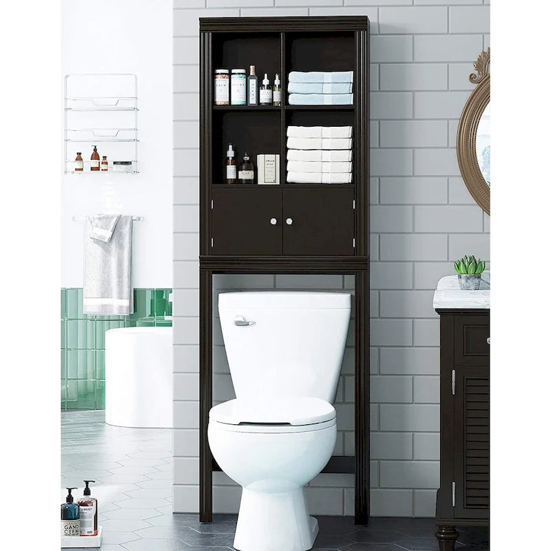 Étagère de Salle de Bain Au-Dessus des Toilettes avec 4 Casiers, Meuble de Rangement Au-Dessus des Toilettes, Meuble de Rangement Gain de Place