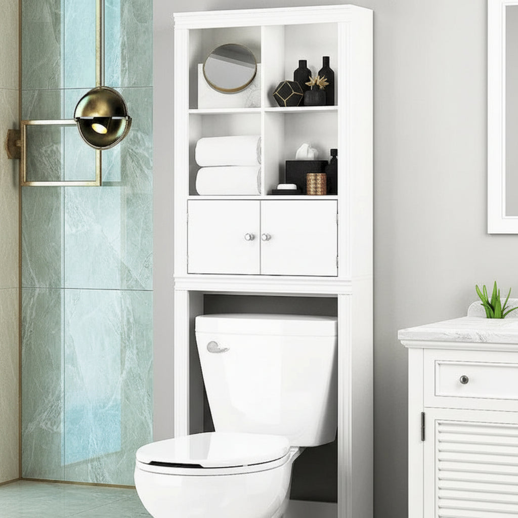 Spirich Home Bathroom Shelf Over The Toilet with 4 Cubbies, Bathroom Cabinet Organizer Over Toilet, Space Saver Cabinet Storage