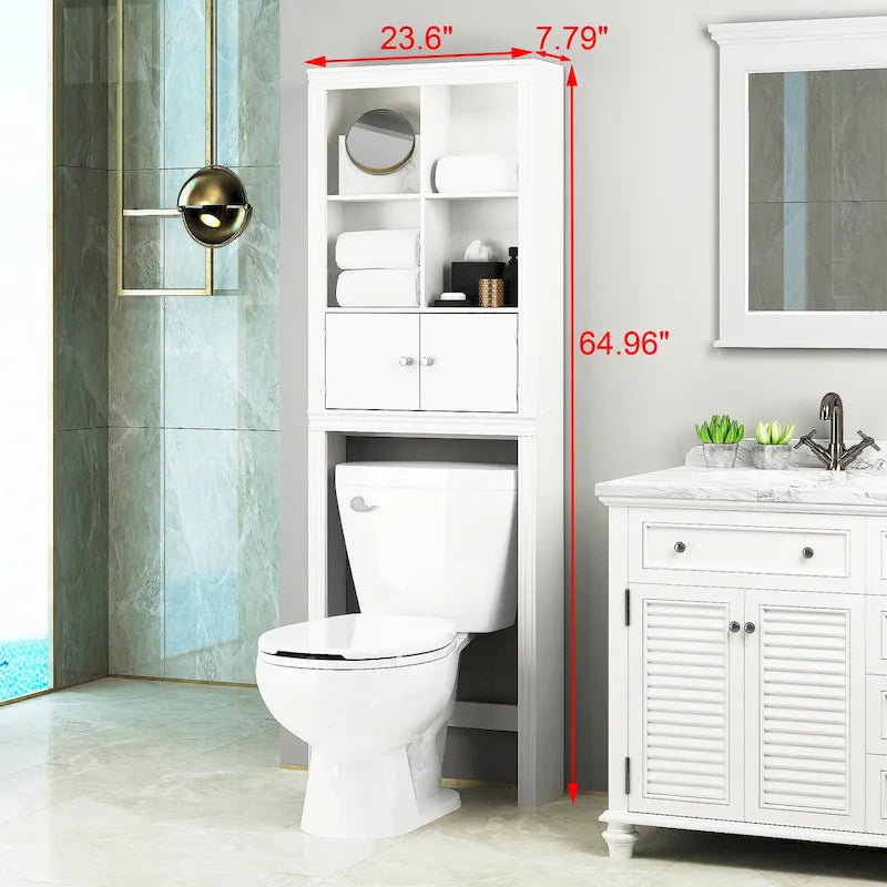 Étagère de Salle de Bain Au-Dessus des Toilettes avec 4 Casiers, Meuble de Rangement Au-Dessus des Toilettes, Meuble de Rangement Gain de Place