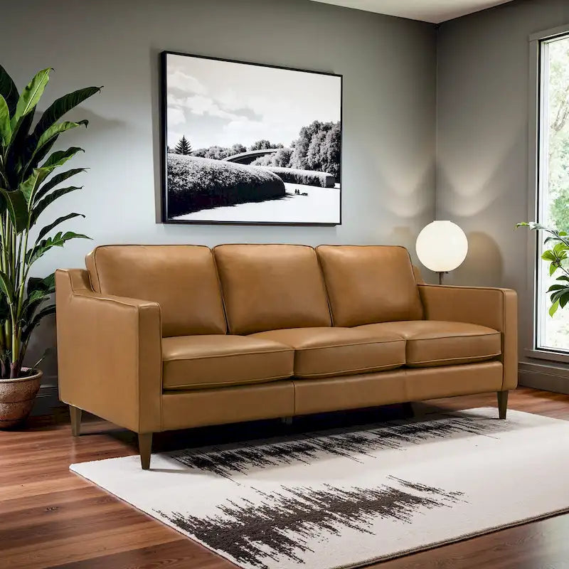 Canapés en cuir véritable Mid-Century Modern de couleur Cognac