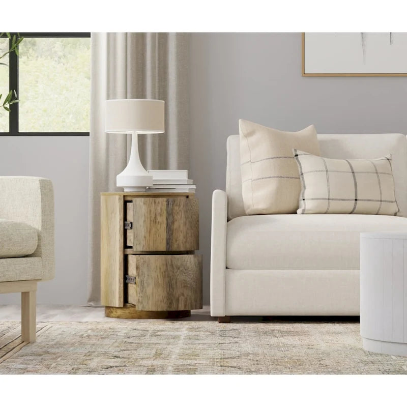 Table de chevet ronde 2 tiroirs de 45,7 cm