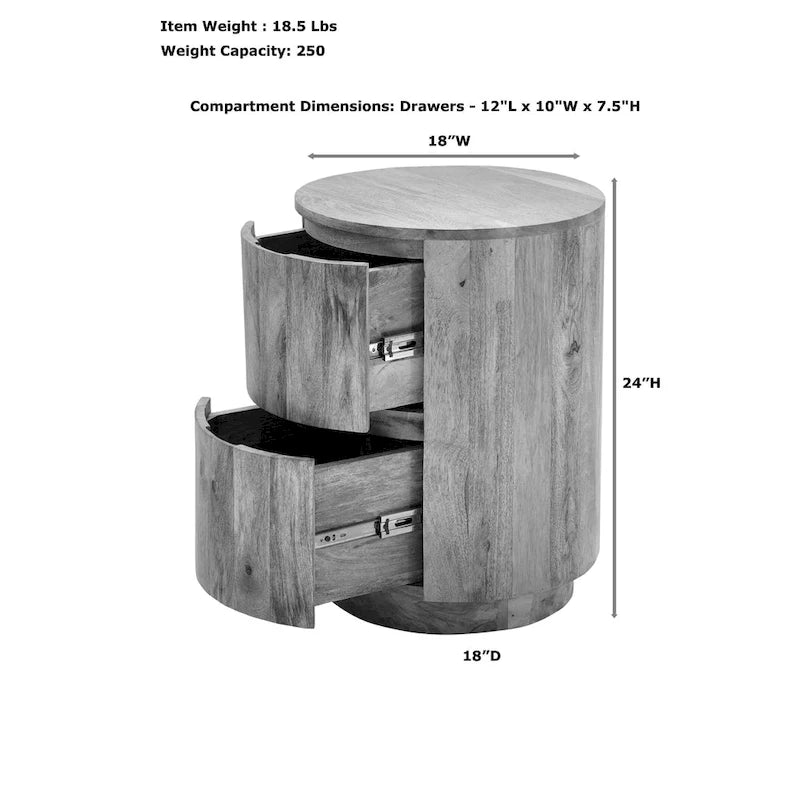 Table de chevet ronde 2 tiroirs de 45,7 cm