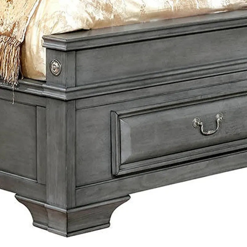 Lit en bois californien style transitionnel avec plusieurs tiroirs de rangement, gris