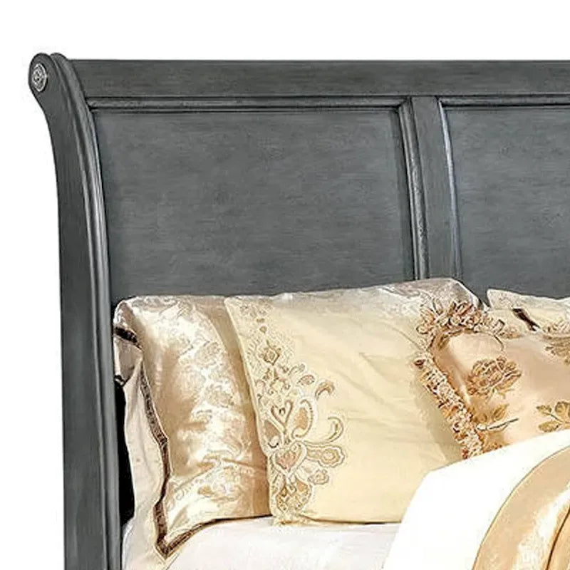 Lit en bois californien style transitionnel avec plusieurs tiroirs de rangement, gris